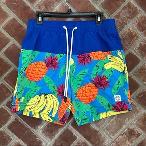 Tommy Hilfiger Swim Trunks Mens Medium Banana‎ Tropic 6.5" Board Shorts Blue